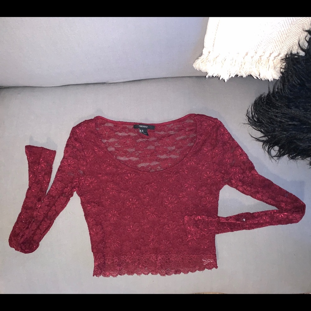 Lace Crop Top Long Sleeve Top